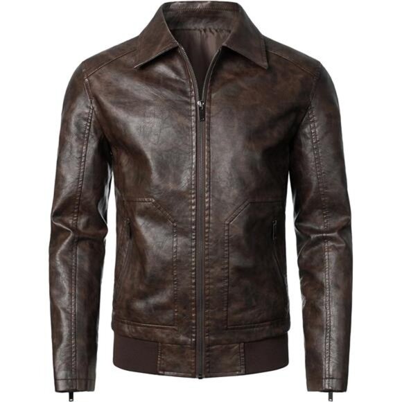 Mens Faux Leather Bomber Jacket Classic Style Motorcycle Jackets
